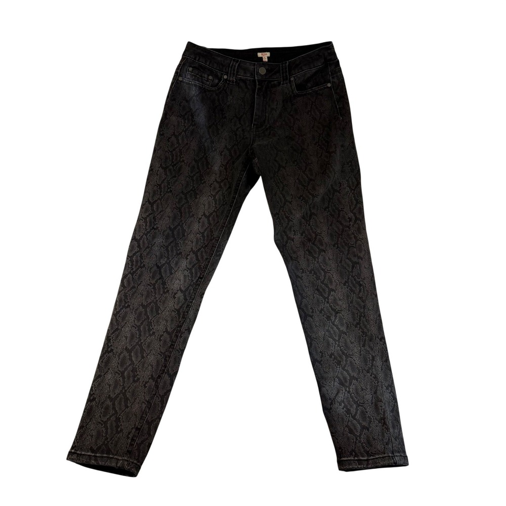 Reba Womens Black Snake Print Skinny Jeans Size 10 Python Denim Pants 1417